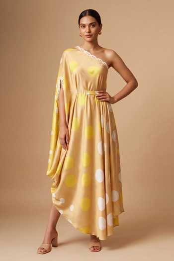 Vedika M Polka Dot Satin Dress & Belt 