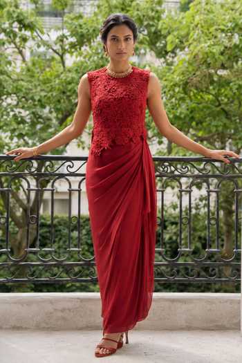 Aneesh Agarwaal Scarlett 3D Embroidered Top & Dhoti Skirt Set