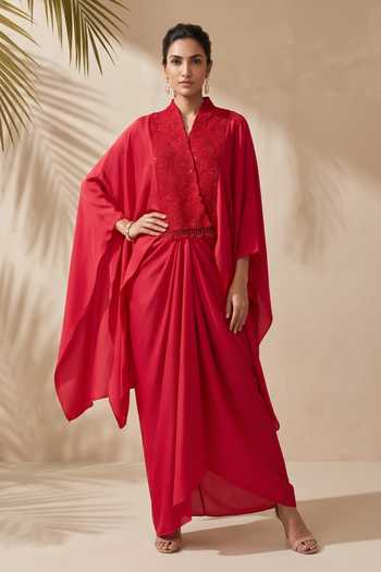Aneesh Agarwaal Maribel Embroidered Kaftan Top & Dhoti Skirt Set 