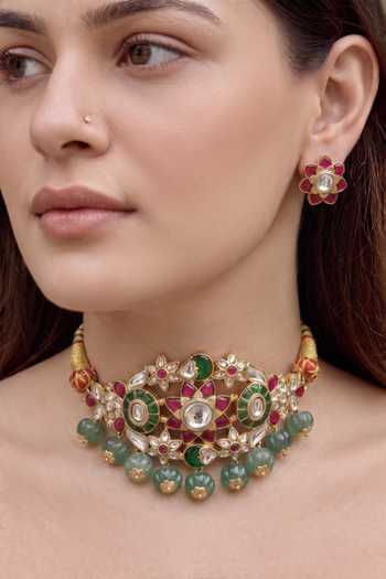 Prestones Moissanite Polki Embellished Necklace Set