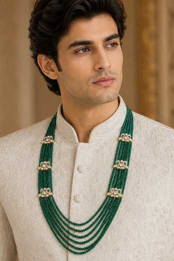 Vivinia By Vidhi Mehra Layered Green Beaded Kundan Mala