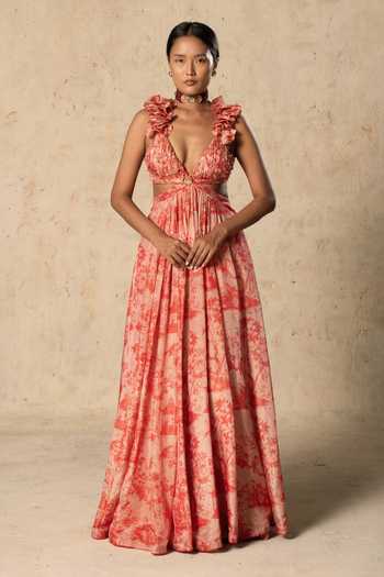 Basil Leaf Printed Tissue Gown