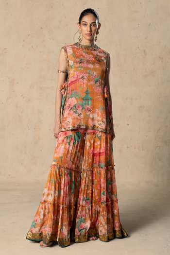 Basil Leaf Tangerine Printed Tunic & Sharara Set