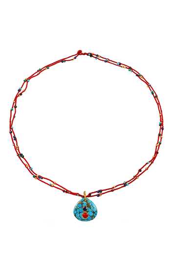 Arvino Crimson Turquoise Cord Pendant Necklace 