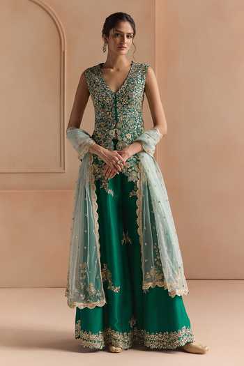 Osaa By Adarsh Embroidered Mulberry Silk Jacket & Garara Set
