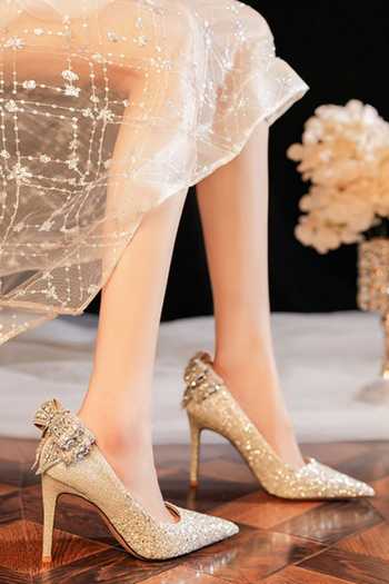Ozzaro Rajkumari Rhinestone Studded Glitter Heels 
