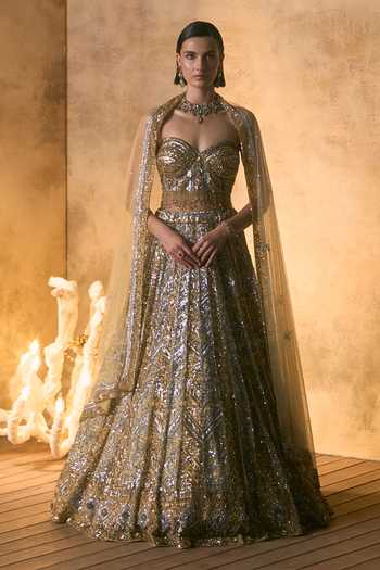 Angad Singh Aurelia Crystal Embroidered Corset Lehenga Set 
