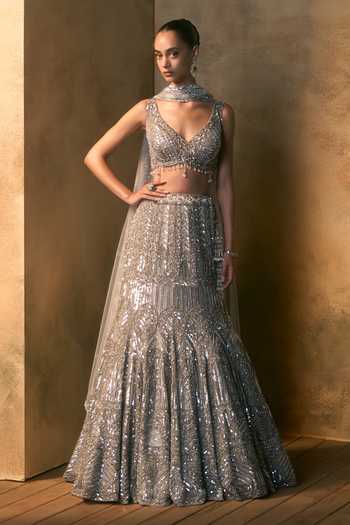 Angad Singh Argenta Crystal Embroidered Blouse Lehenga Set 