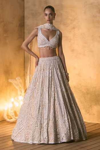 Angad Singh Vermeil Tonal Crystal Embroidered Lehenga Set 