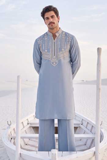 Amit Arora Embroidered Chanderi Silk Kurta & Palazzo Set 