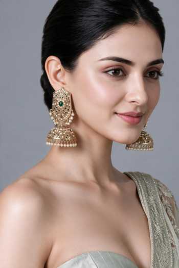 Vivinia By Vidhi Mehra Jadau Pearl Jhumka Earrings 