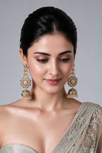 Vivinia By Vidhi Mehra Stone Jadau Pearl Jhumka Earrings 