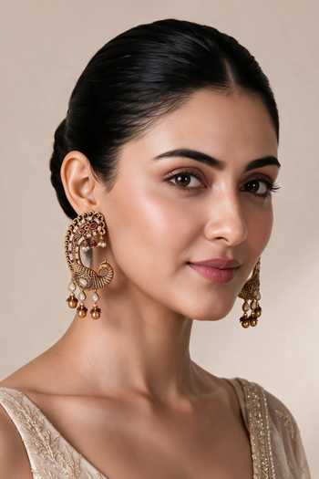 Vivinia By Vidhi Mehra Ruby Peacock Statement Earrings 
