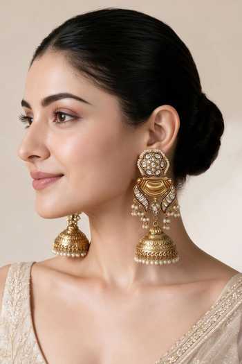 Vivinia By Vidhi Mehra Kundan Pearl Jhumka Earrings 