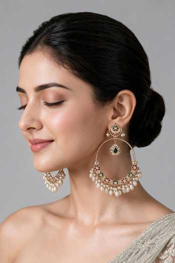 Vivinia By Vidhi Mehra Jadau Pearl Oversized Hoop Earrings 