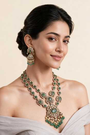 Vivinia By Vidhi Mehra Moissanite Long Two-Layered Necklace Set 