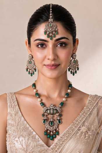 Vivinia By Vidhi Mehra Semi-Precious Stone Kundan Long Necklace Set 