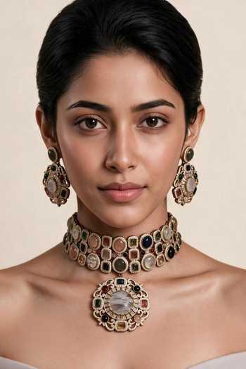 Vivinia By Vidhi Mehra Semi-Precious Stone Moissanite Choker Set 