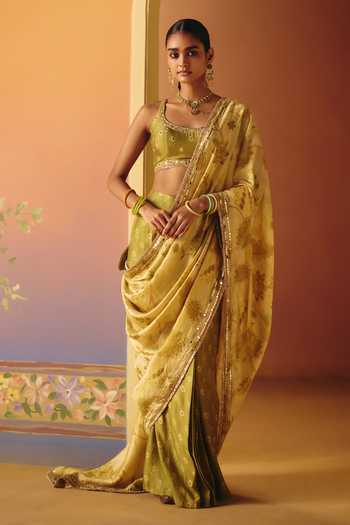Drishti & Zahabia Reet Phulkari Print Pre-Draped Saree With Blouse 