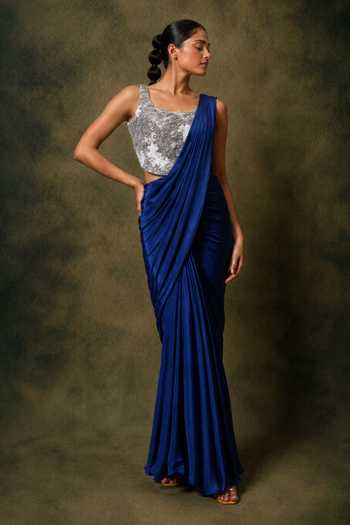 Vrinda Soni Glint Pre-Draped Saree With Embroidered Blouse 