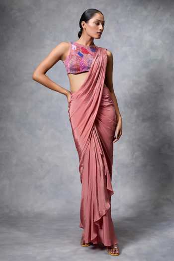 Vrinda Soni Sprinkle Pre-Draped Saree With Embroidered Blouse 