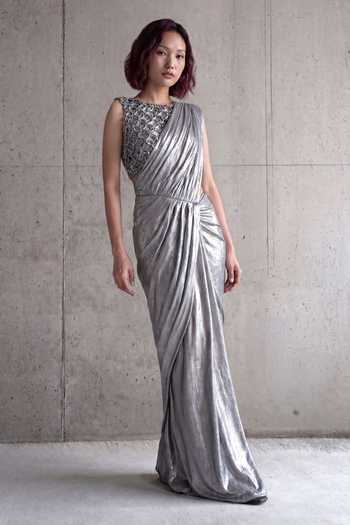 Devina Juneja Soleil Embellished Pre-Draped Saree With Blouse 
