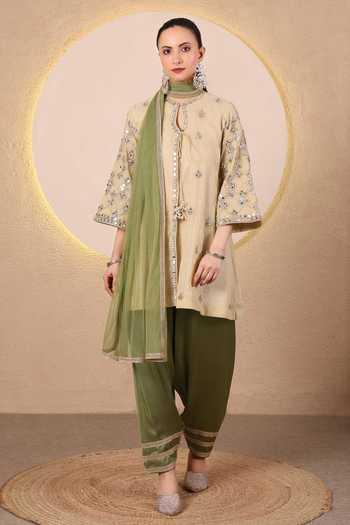 Tanu Malhotra Mirror Work Angarkha Kurta Salwar Set 