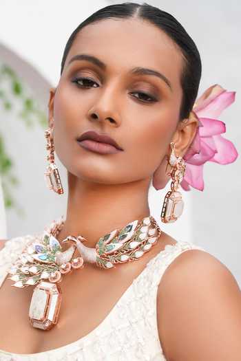 Cao Jewellery Dual Peacock Hasli Necklace & Earrings Set 