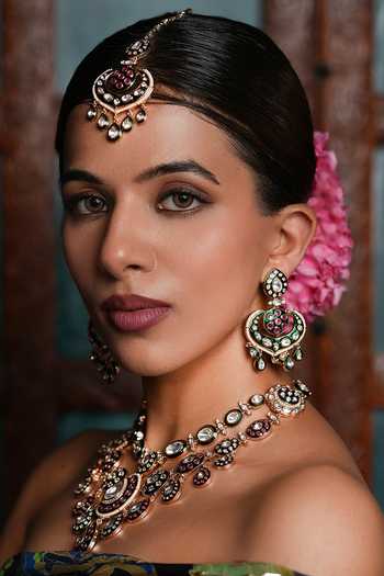 Cao Jewellery Kundan Polki Embellished Pendant Necklace Set 