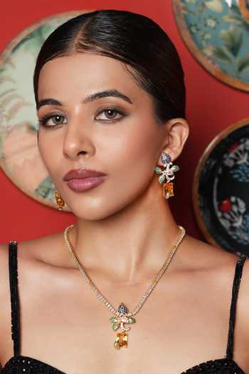 Cao Jewellery Cubic Zirconia Embellished Pendant Necklace Set 