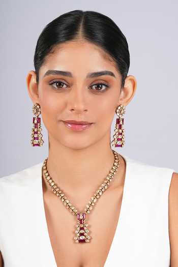 Cao Jewellery Polki Embellished Baguette Necklace Set 