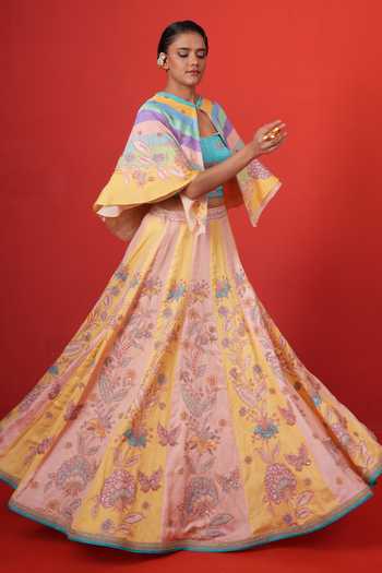 Swati Vijaivargie Butterfly Multi Cape Lehenga Set 