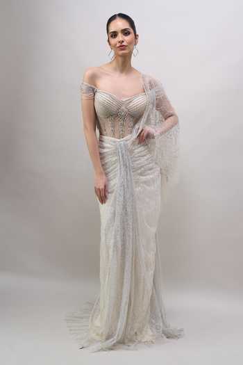 Tarun Tahiliani Pre-Draped Concept Saree With Embroidered Bodysuit 