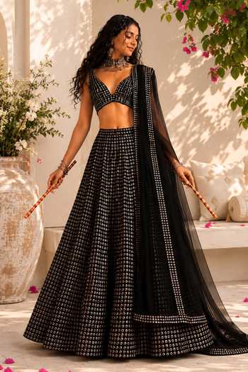 Monk & Mei By Sonia Anand Gulzaar Emboridered Georgette Lehenga Set 