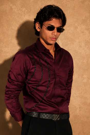 Menoir 3 Wave Embroidered Wine Shirt 