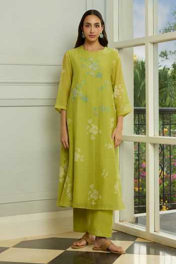 Vaayu Lime Floral Embroidered Kurta & Pant Co-ord Set 