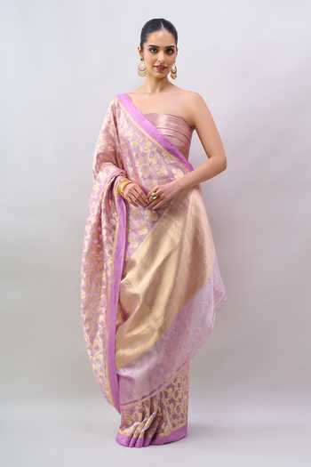 Mint N Oranges Zari Woven Saree With Unstitched Blouse Piece 