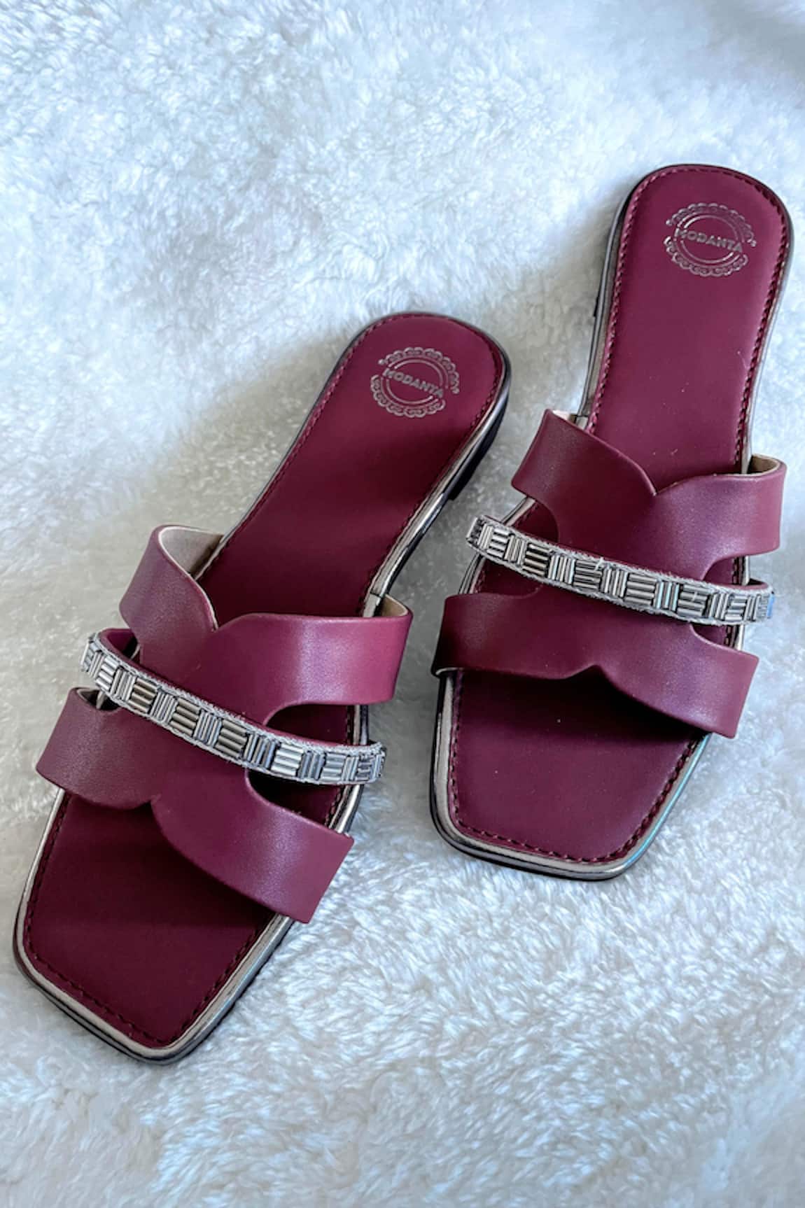 Modanta Footwear Gunmetal Embellished Flats 