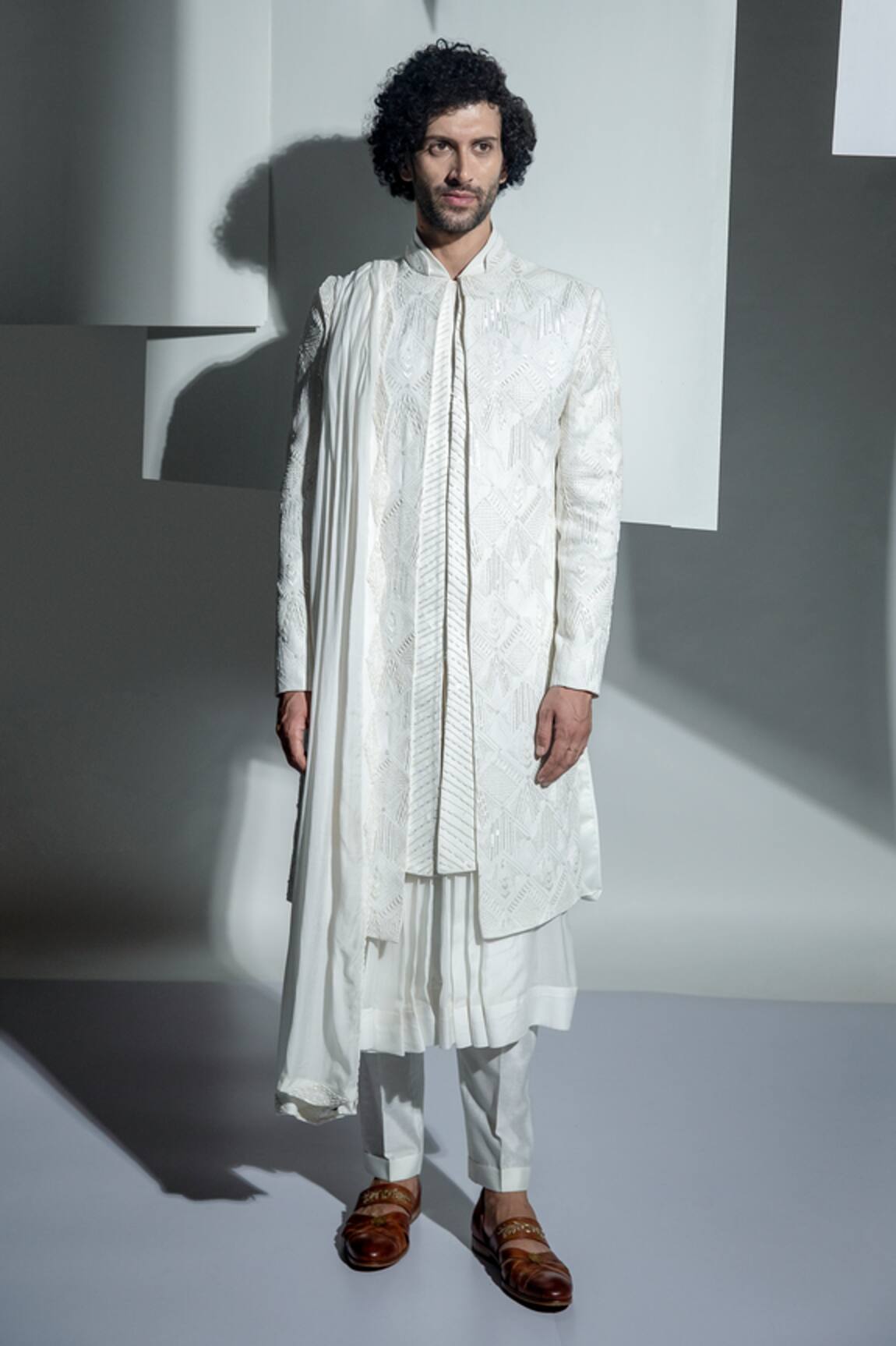 Ankur J Blanc Embroidered Sherwani Set