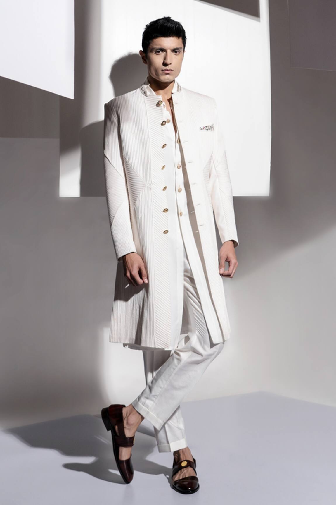 Ankur J Pleated Sherwani Set
