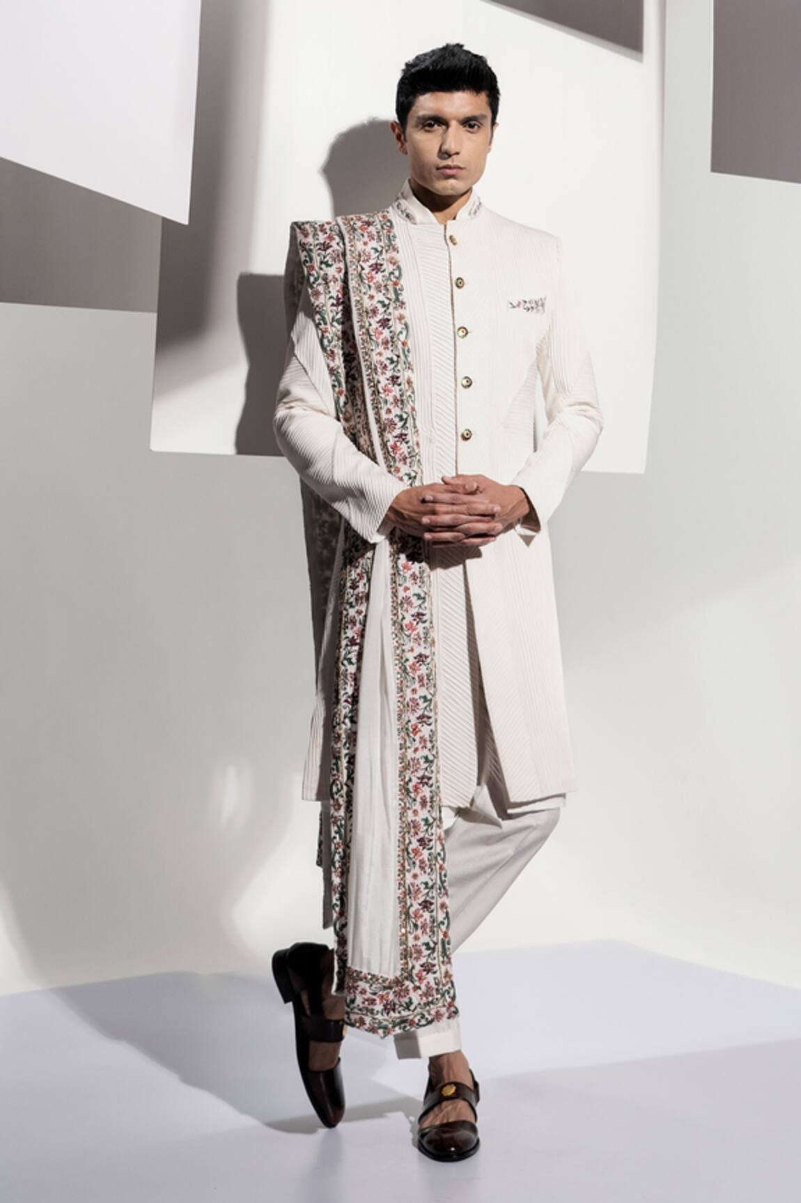 Ankur J Pleated Sherwani Set