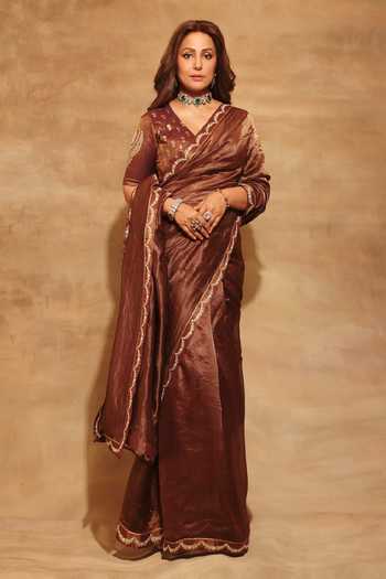 Masaba Woven Stripe Saree With Unstitched Blouse Piece 