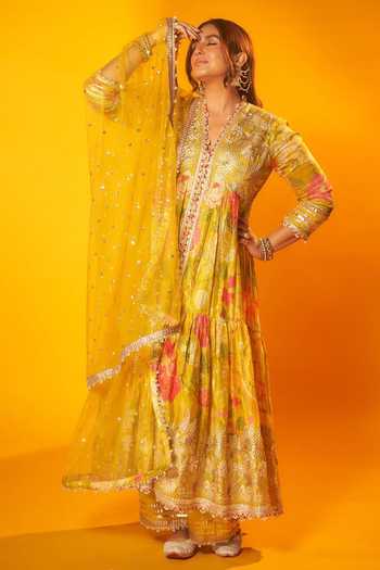 Gopi Vaid Huma Embroidered Bodice Anarkali Palazzo Set