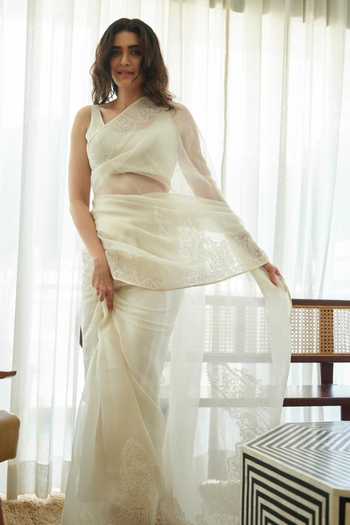 Devnaagri Dori Embroidered Silk Organza Saree With Blouse 
