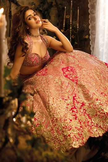 Osaa By Adarsh Scarlet Embroidered Bridal Lehenga Set 