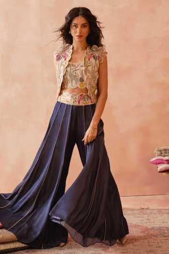 Payal Singhal Safari Pattern Jacket & Denim Sharara Set 