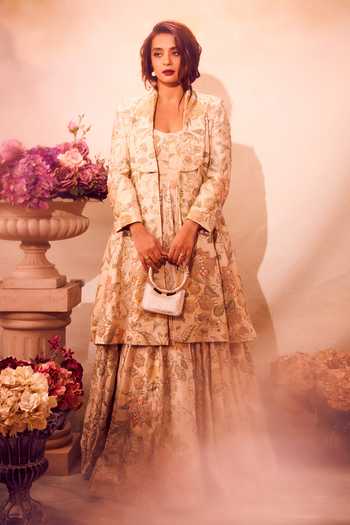 Paulmi And Harsh Floral Print Corset Anarkali With Jacket 