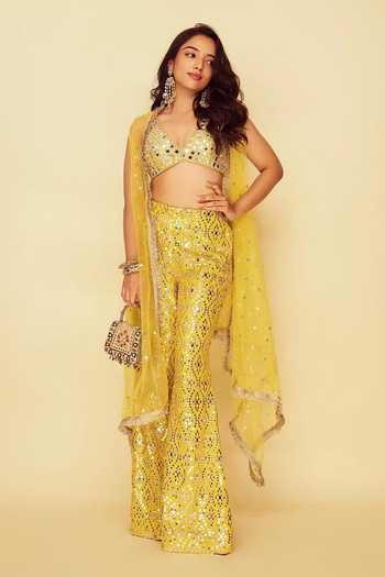 Gopi Vaid Mirror Embroidered Blouse & Pant Set 