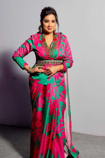 Miku Kumar Silk Daisy Printed Pre-Draped Saree With Blazer 