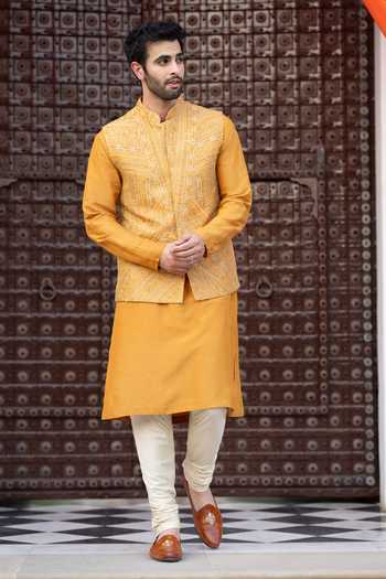 Osaa By Adarsh Embroidered Raw Silk Nehru Jacket Set